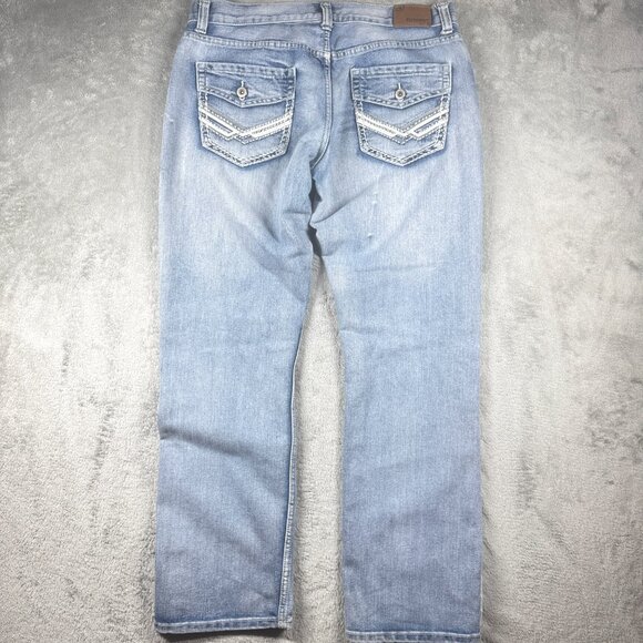 Flypaper Women’s Light Wash Straight Jeans Embroidered Pockets Size 34x32 - Picture 5 of 14